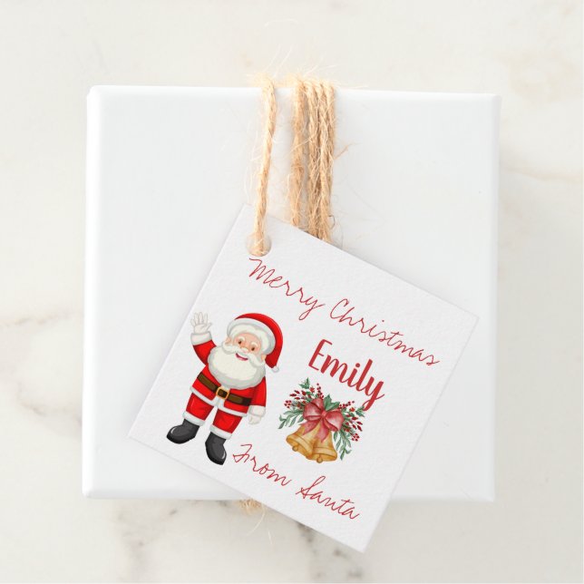 Étiquettes Cadeau Baies rouges mignonnes Père Noël Nom Bell Joyeux N (En situation)