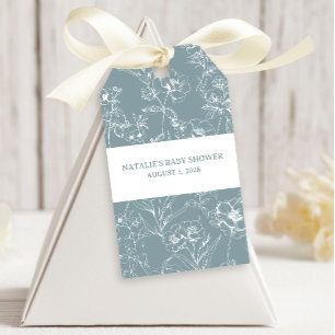 Étiquettes-cadeau Baignoire Bébé Fleur Bleu Vintage Intemporel