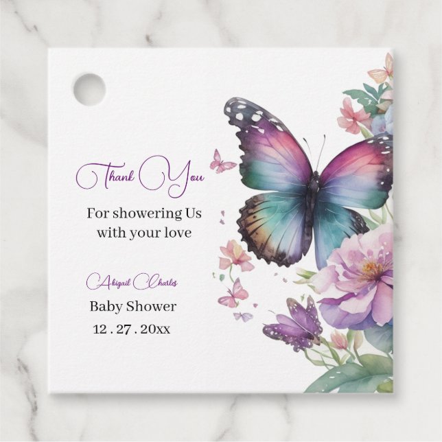 Étiquettes Cadeau Baisers à papillon et voeux pour bébé (Devant)