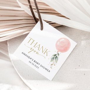 Étiquettes Cadeau Balcon rose, Eucalyptus, Verdure, Baby shower