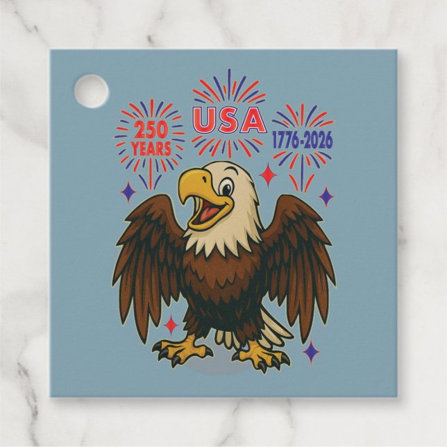 Étiquettes Cadeau Bald Eagle avec Fireworks - USA 250 ans 1776-2026 (Devant)