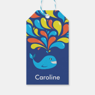Étiquettes-cadeau Baleine bleue colorée mignonne nommée faite sur