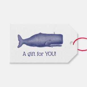 Étiquettes-cadeau Baleine stylisée du XIXe siècle de style vintage #
