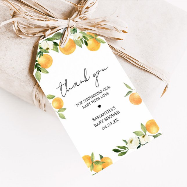 Étiquettes-cadeau Balise Agrumes botaniques Orange Little Cutie Favo (Little Cutie Botanical Citrus Orange Baby Shower Favor Tags)