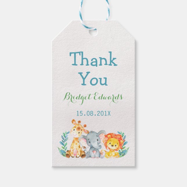 Étiquettes-cadeau Balise Baby shower d'aquarelle Safari Animaux (Devant)