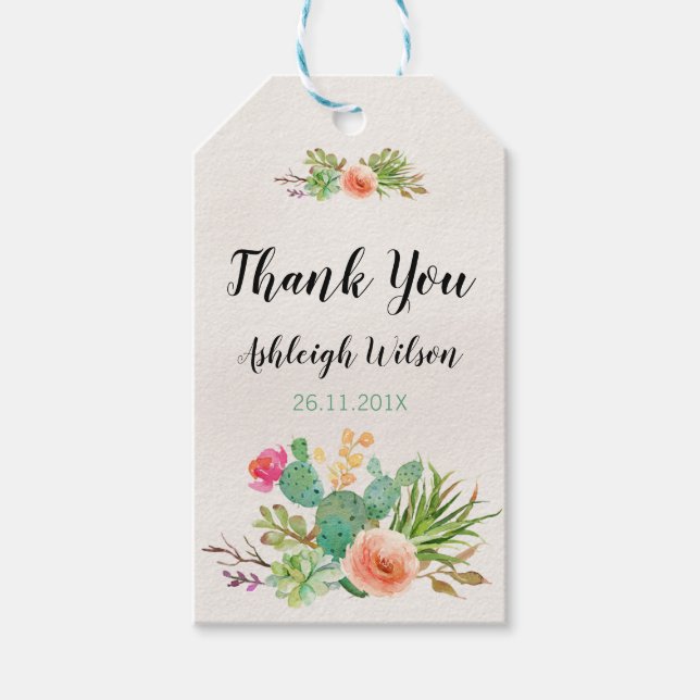 Étiquettes-cadeau Balise Baby shower de cactus floral aquarelle (Devant)
