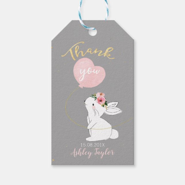 Étiquettes-cadeau Balise Baby shower lapin rose (Devant)
