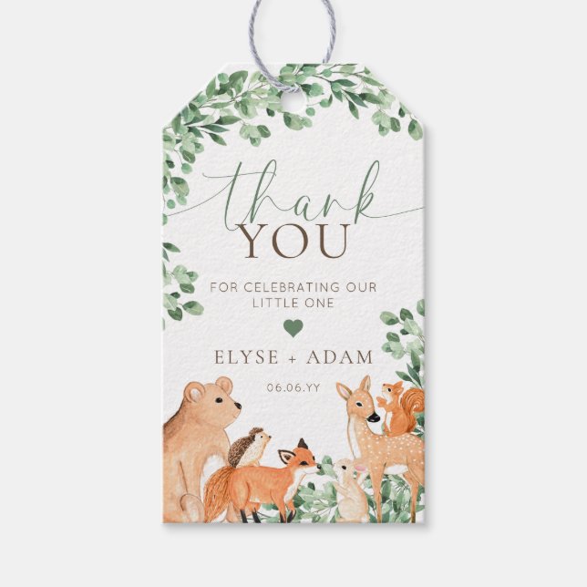 Étiquettes-cadeau Balise Baby shower vert Favoriser les animaux de b (Devant)