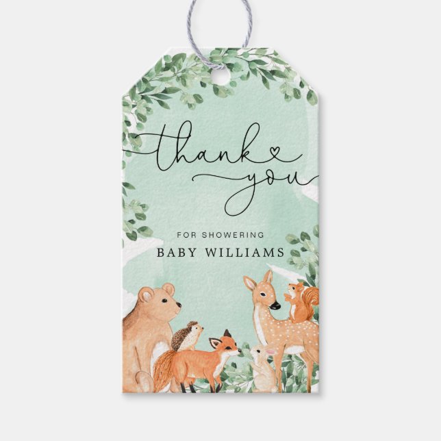 Étiquettes-cadeau Balise Baby shower vert Favoriser les animaux de b (Devant)