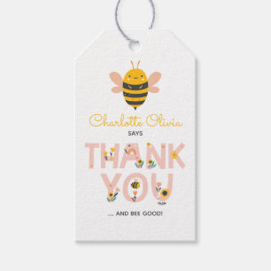 Étiquettes-cadeau Balise Bee Yellow & Pink Baby's 1st Birthday Favor