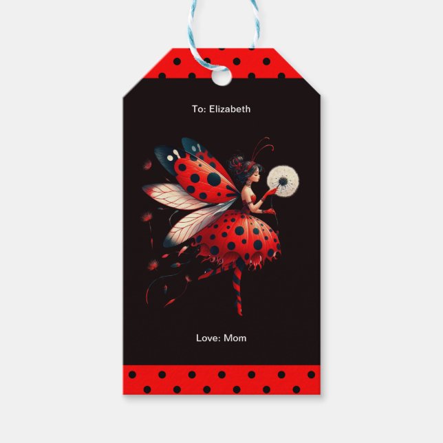 Étiquettes-cadeau Balise Black & Red Ladybug Fairy Birthday Party (Devant)