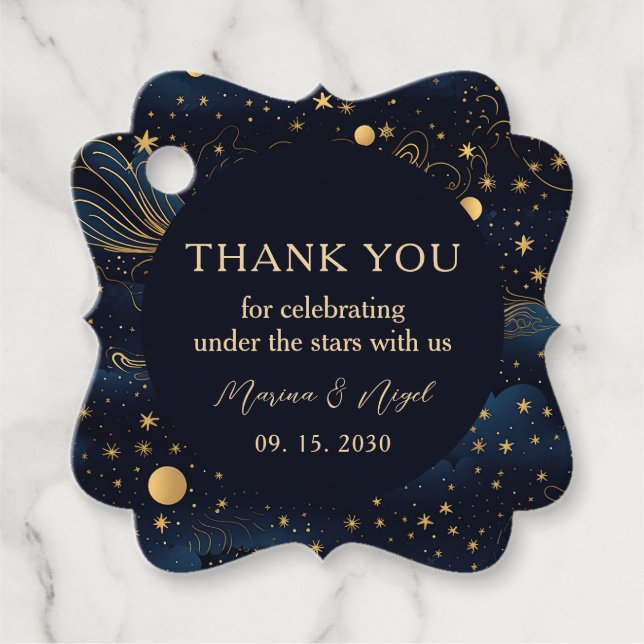 Étiquettes Cadeau Balise Boho Celestial Mariage Merci (Devant)
