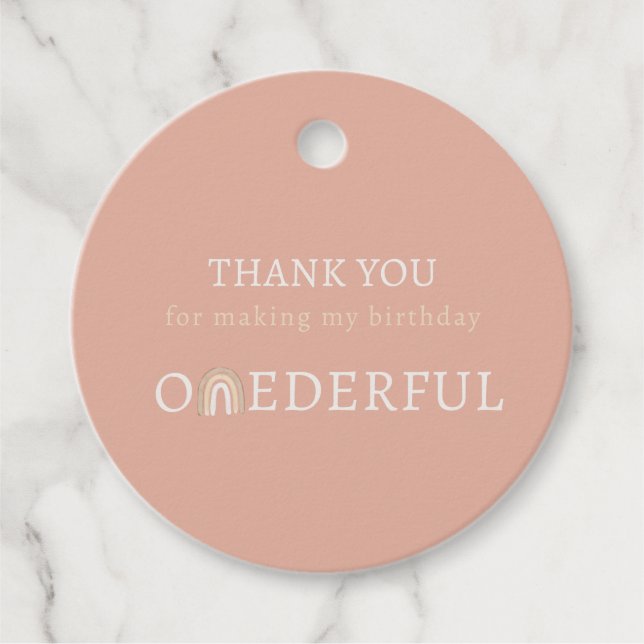 Étiquettes Cadeau Balise Boho Pink Onederful Premier anniversaire de (Devant)