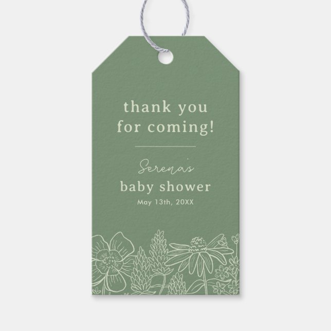 Étiquettes-cadeau Balise Boho Sage Green Fleur sauvage Favoriser Cad (Devant)