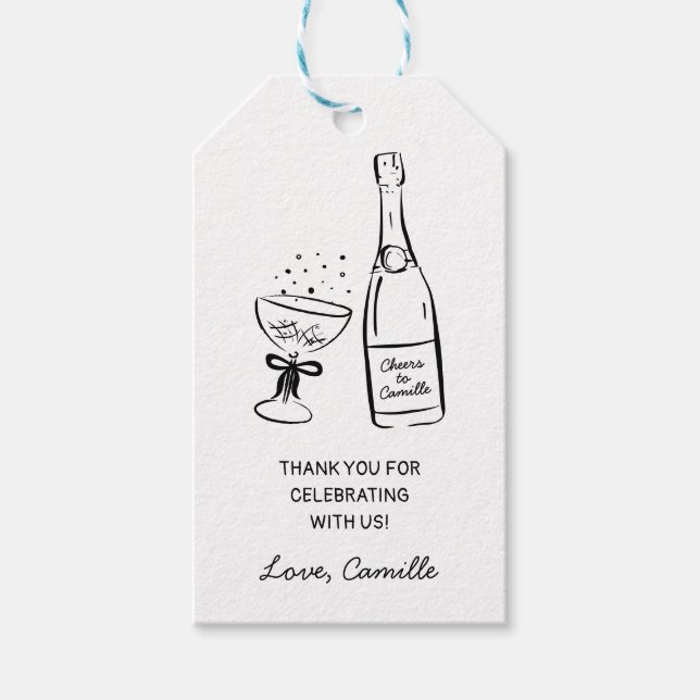 Étiquettes-cadeau Balise Brunch et Bubbly Merci (Devant)