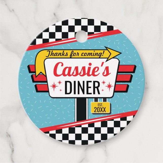 Étiquettes Cadeau Balise cadeau 1950's Diner Retro Anniversaire Favo (Devant)