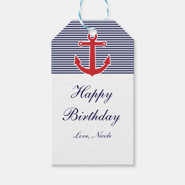 Étiquettes-cadeau Balise cadeau Ancre rouge bleu et blanc (Devant)