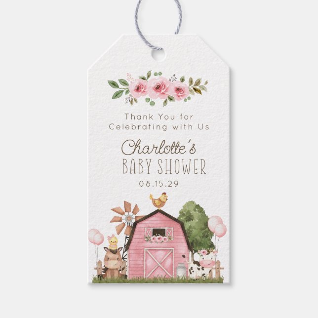 Étiquettes-cadeau Balise Cadeau Aquarelle Cute Animaux de ferme Barn (Devant)