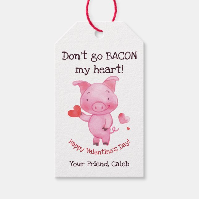 Étiquettes-cadeau Balise cadeau Aquarelle Pig Valentine (Devant)