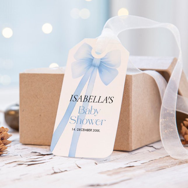 Étiquettes-cadeau Balise-cadeau Baby shower Bow, Merci bleu (Créateur téléchargé)