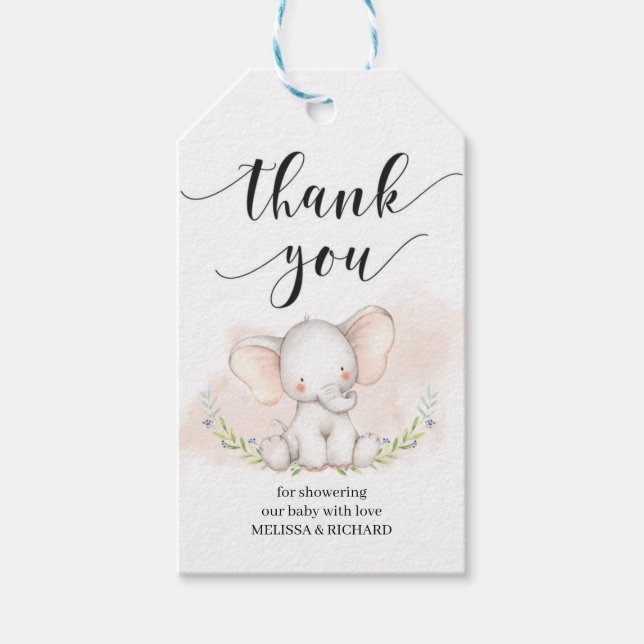 Étiquettes-cadeau Balise cadeau baby shower Eléphant Cute personnali (Devant)