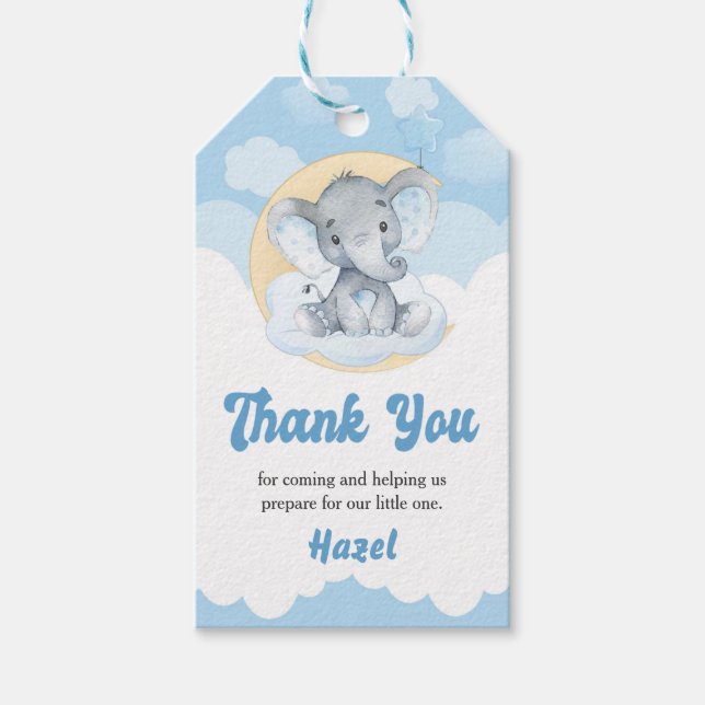 Étiquettes-cadeau Balise Cadeau Baby shower Favoriser Blue Elephant  (Devant)