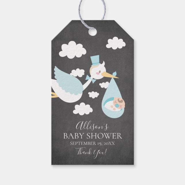 Étiquettes-cadeau Balise Cadeau Baby shower Favoriser Stork Boys (Devant)