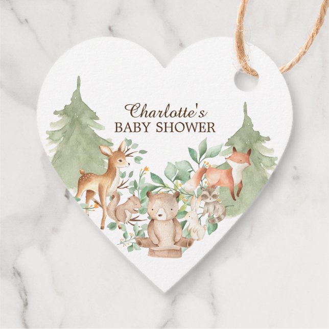 Étiquettes Cadeau Balise Cadeau Baby shower Favoriser Woodland (Dos)