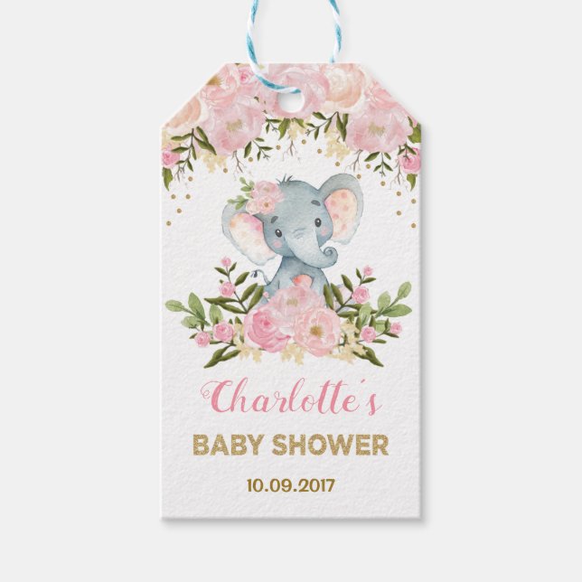 Étiquettes-cadeau Balise Cadeau Baby shower Fleur Rose Favoriser (Devant)