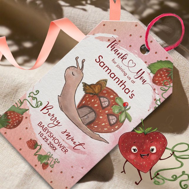 Étiquettes-cadeau Balise cadeau Baby shower fraise personnalisée (Personalized Strawberry Snail Baby Shower Gift Tag)