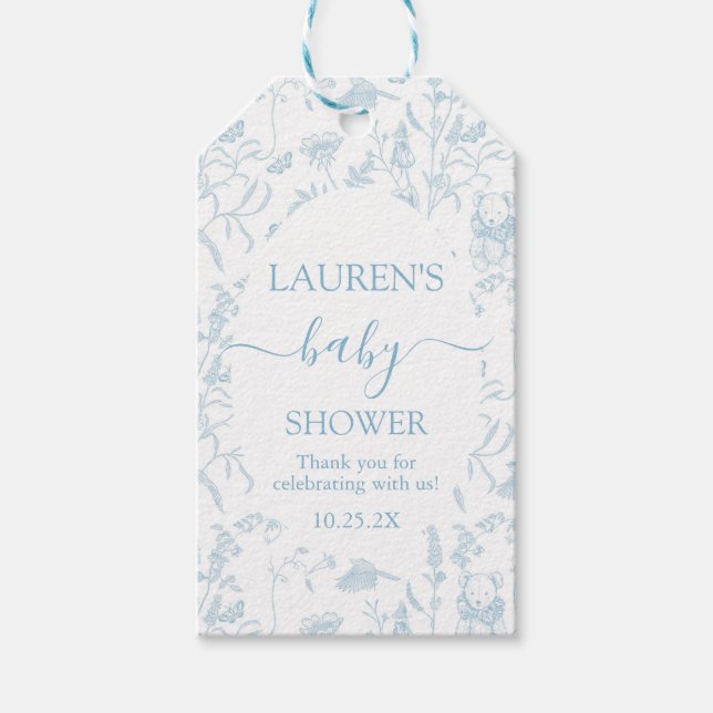 Étiquettes-cadeau Balise cadeau Baby shower Garçon Toile Bleu (Devant)