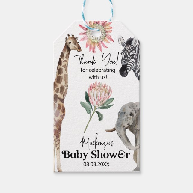 Étiquettes-cadeau Balise Cadeau Baby shower Safari Jungle Animaux (Devant)