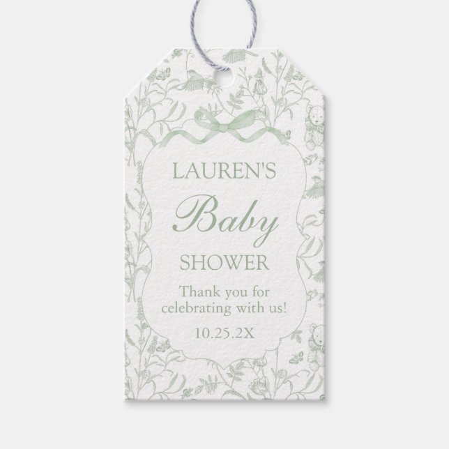 Étiquettes-cadeau Balise cadeau Baby shower Sage Bow (Devant)