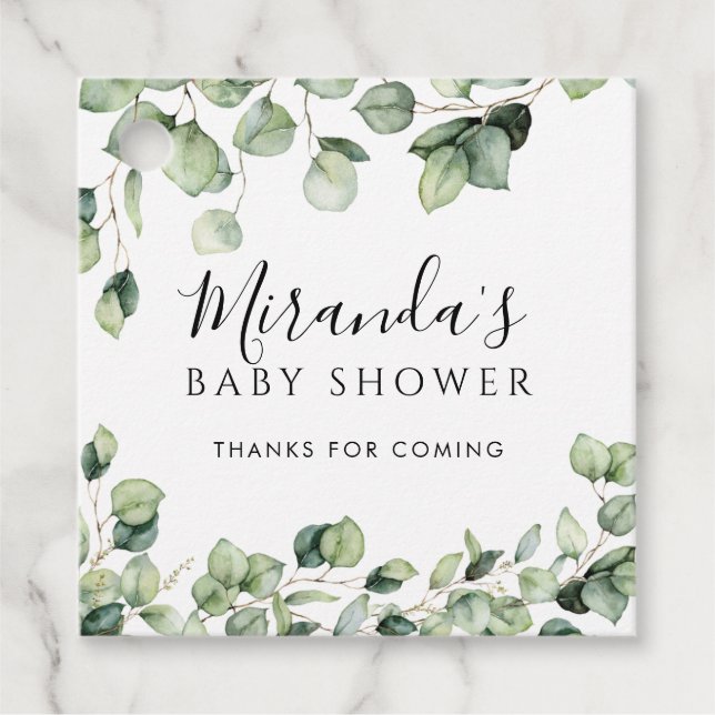 Étiquettes Cadeau Balise cadeau Baby shower vert Eucalyptus Favor (Devant)