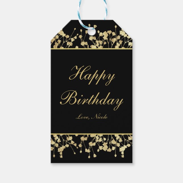 Étiquettes-cadeau Balise cadeau Black & Gold Baby Respire Floral (Devant)