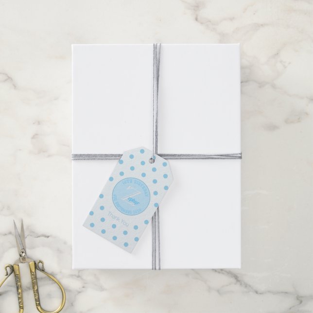 Étiquettes-cadeau Balise cadeau blanc bleu Pois (Avec de la ficelle)