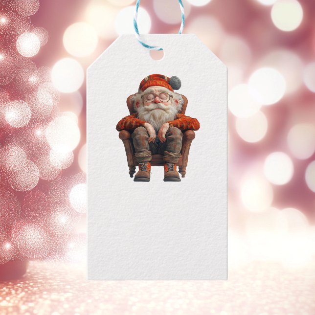 Étiquettes-cadeau Balise cadeau blanc Tired Père Noël 2 (Créateur téléchargé)