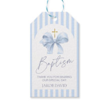 Balise Cadeau Bleu Bow and Stripe Baptism Favorise