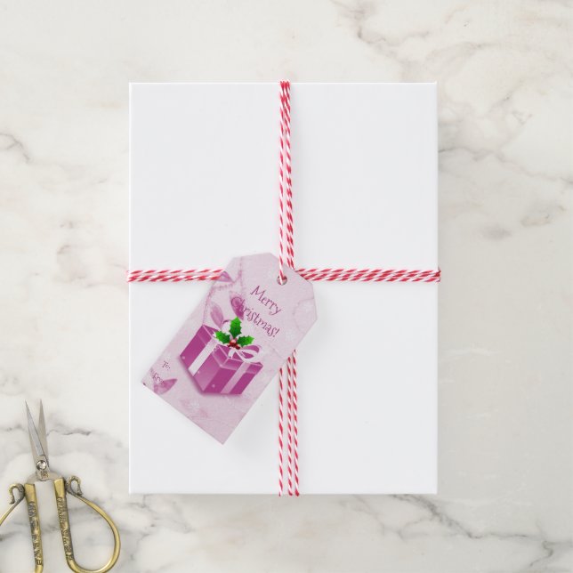 Étiquettes-cadeau Balise cadeau boîte de Noël rose (Avec de la ficelle)
