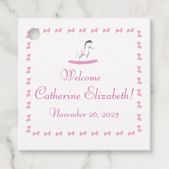 Étiquettes Cadeau Balise cadeau Cheval Rosé et Blanc (Devant)