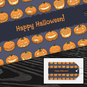 Étiquettes-cadeau Balise cadeau Citrouille pour six Jack o'Lantern P