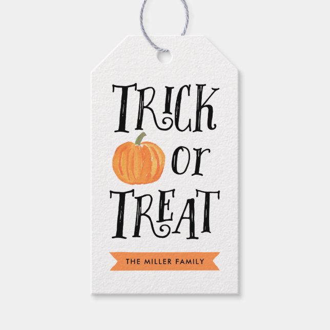 Étiquettes-cadeau Balise cadeau citrouille Trick ou Treat Halloween  (Devant)