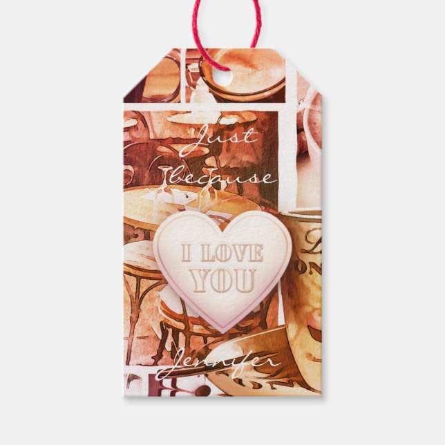 Étiquettes-cadeau Balise cadeau Coeur Amour Café (Devant)