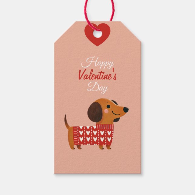 Étiquettes-cadeau Balise cadeau Dachshund Valentine's Day (Devant)