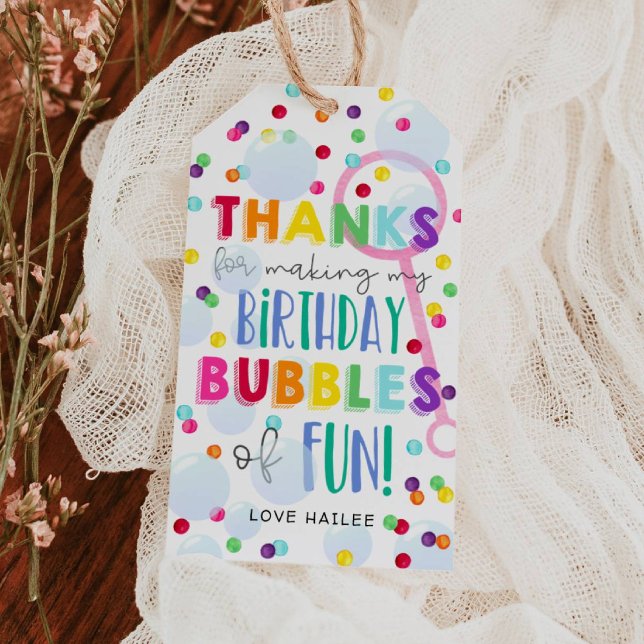 Étiquettes-cadeau Balise cadeau d'anniversaire de fête de bulles (Créateur téléchargé)