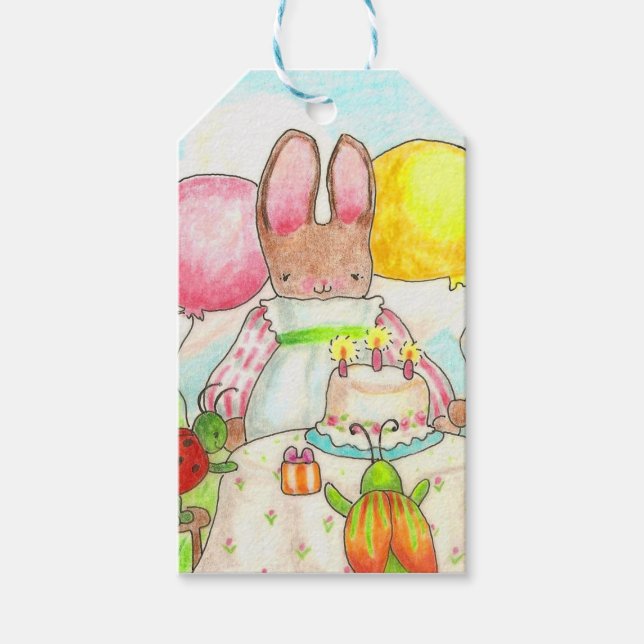Étiquettes-cadeau Balise cadeau d'anniversaire de lapin et de bug (Devant)