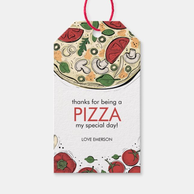 Étiquettes-cadeau Balise cadeau d'anniversaire de Merci Pizza (Devant)