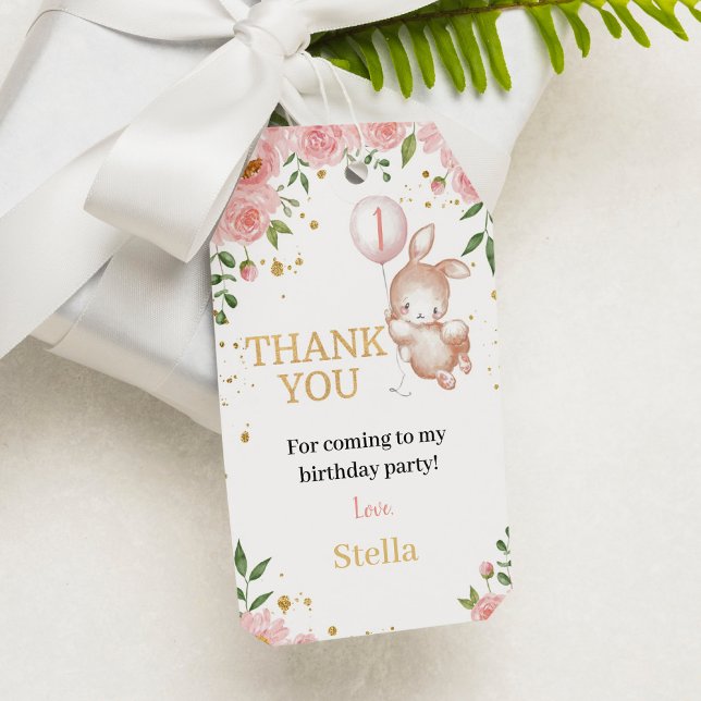 Étiquettes-cadeau Balise cadeau d'anniversaire de Merci rose lapin (Créateur téléchargé)