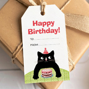 Étiquettes-cadeau Balise cadeau d'anniversaire Joyeux chat, gâteau e