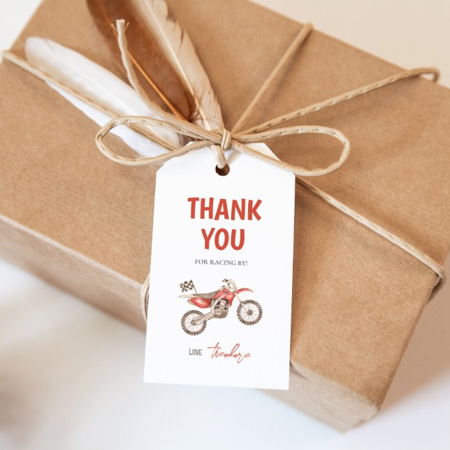 Étiquettes-cadeau Balise cadeau d'anniversaire Red Dirt Bike (Créateur téléchargé)
